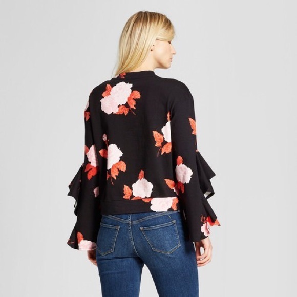 Floral ruffled sweatshirt with sleeve slits - Picture 2 of 2